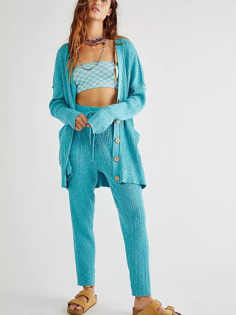 Free People Beach Maiya Set In Ribbed Aqua Blue